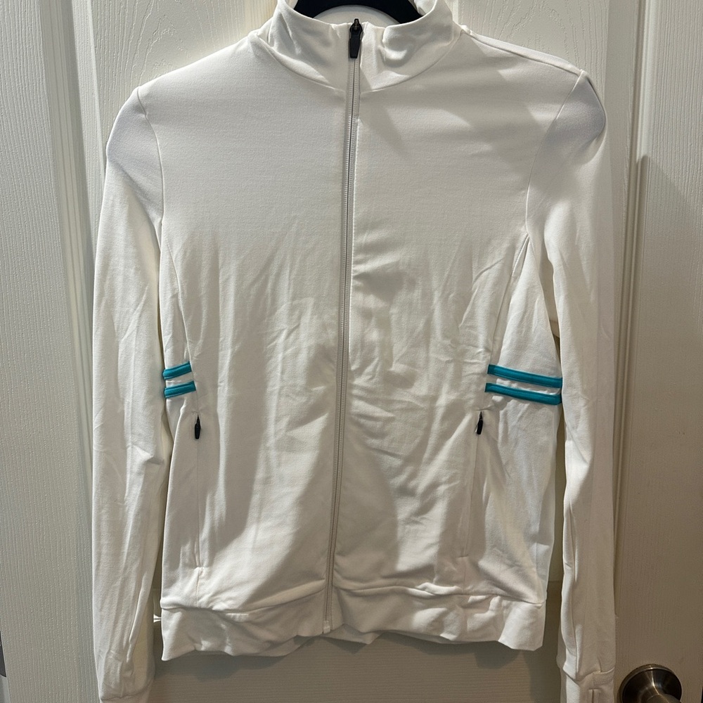 Splits59 XS new without tags white with teal striped workout jacket